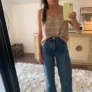 Oak and Fort tan and white tank top